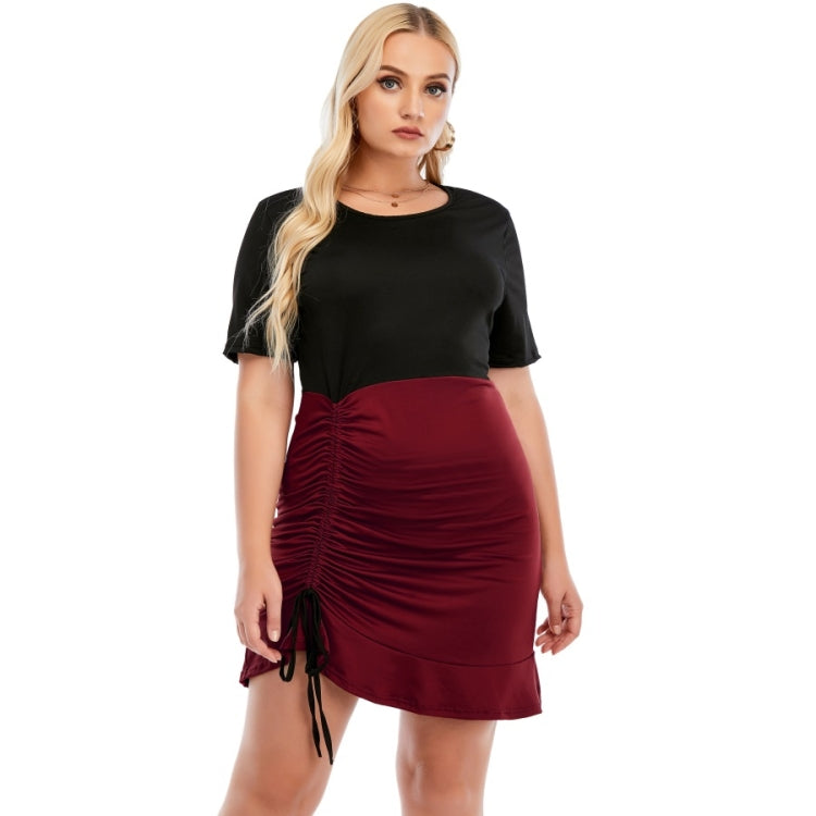Plus Size Crew Neck Short Sleeve High Waist Ruched Dress
