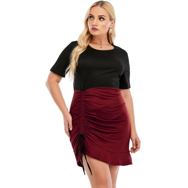 Plus Size Crew Neck Short Sleeve High Waist Ruched Dress