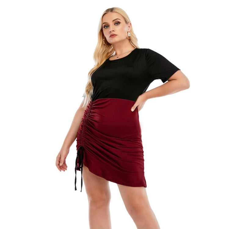 Plus Size Crew Neck Short Sleeve High Waist Ruched Dress