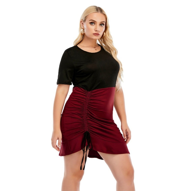 Plus Size Crew Neck Short Sleeve High Waist Ruched Dress