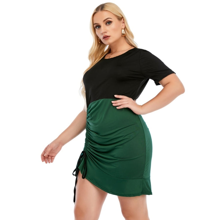 Plus Size Crew Neck Short Sleeve High Waist Ruched Dress