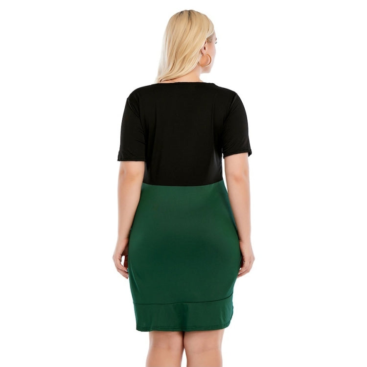 Plus Size Crew Neck Short Sleeve High Waist Ruched Dress