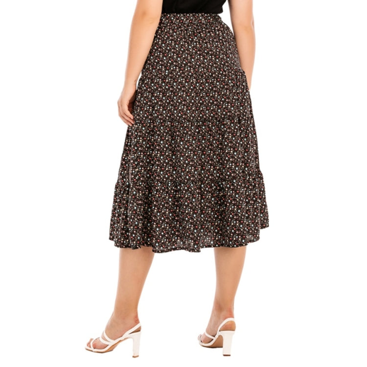 Women Plus Size Elastic Waist Floral Midi Skirt