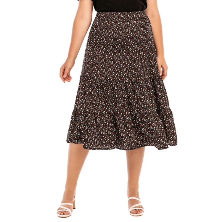 Women Plus Size Elastic Waist Floral Midi Skirt