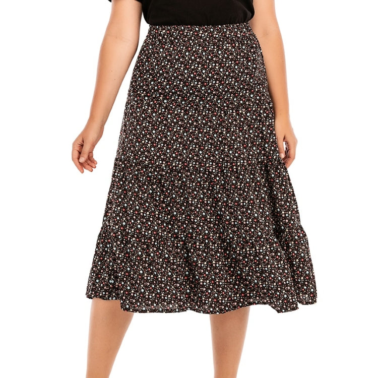 Women Plus Size Elastic Waist Floral Midi Skirt