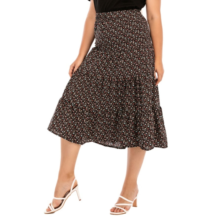 Women Plus Size Elastic Waist Floral Midi Skirt