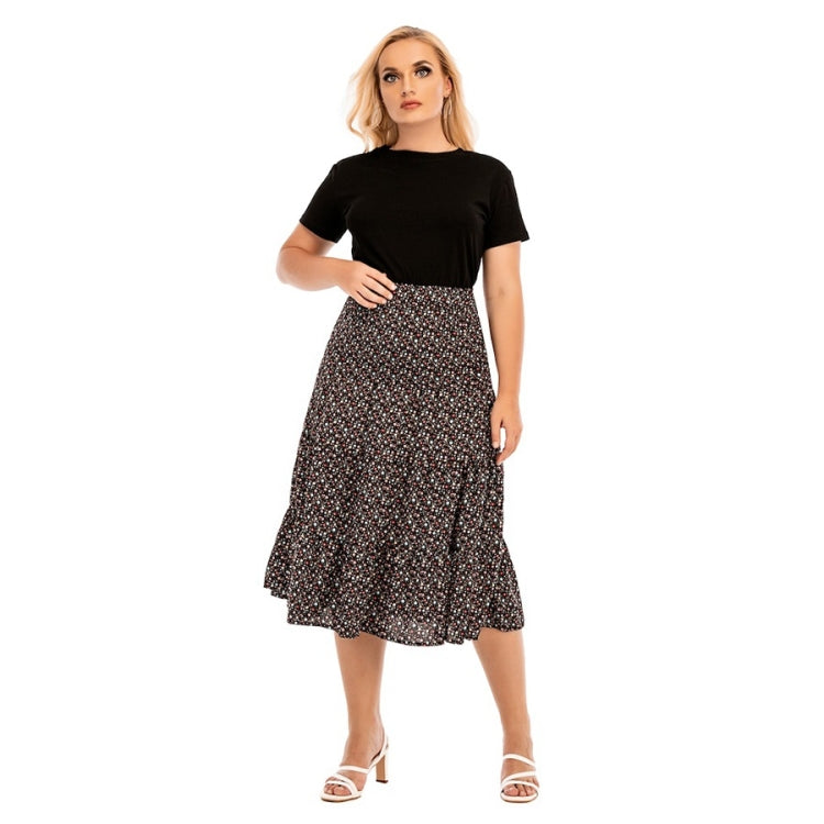 Women Plus Size Elastic Waist Floral Midi Skirt