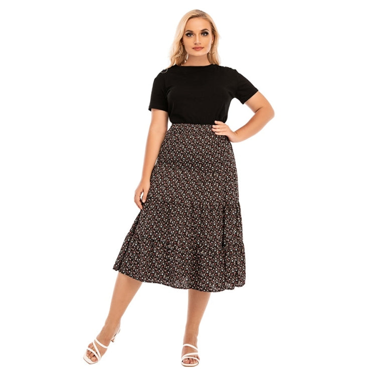 Women Plus Size Elastic Waist Floral Midi Skirt