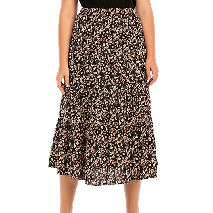 Women Plus Size Elastic Waist Floral Midi Skirt