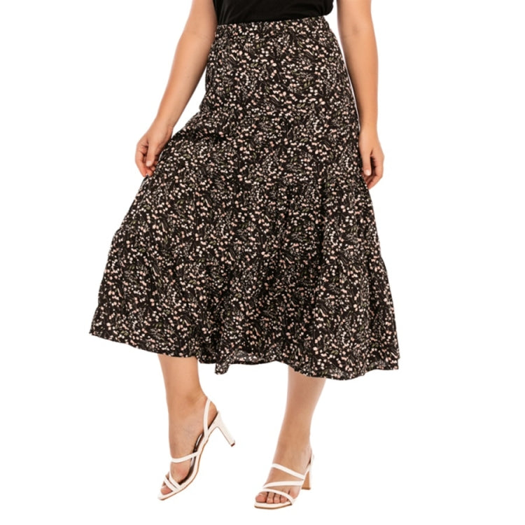 Women Plus Size Elastic Waist Floral Midi Skirt