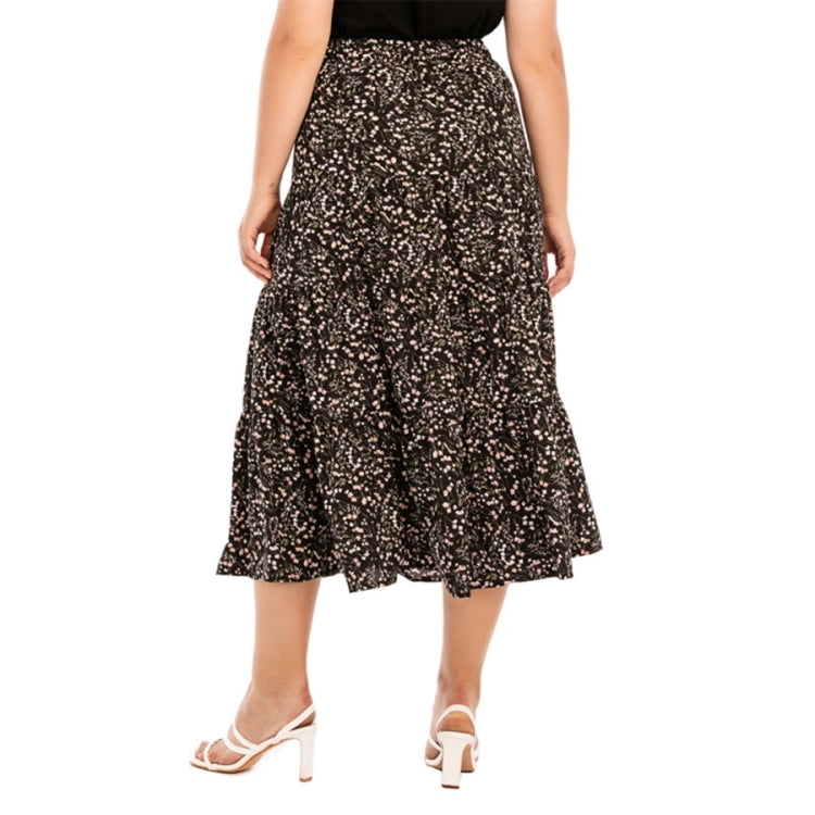 Women Plus Size Elastic Waist Floral Midi Skirt