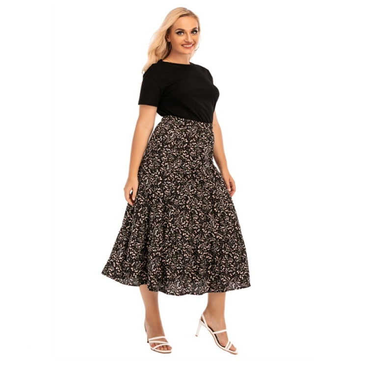 Women Plus Size Elastic Waist Floral Midi Skirt