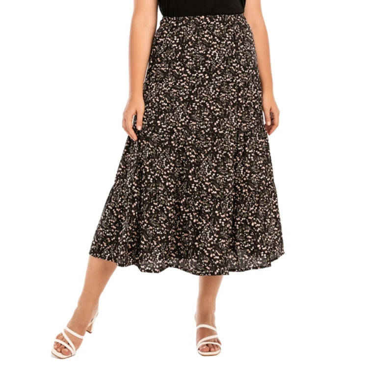 Women Plus Size Elastic Waist Floral Midi Skirt