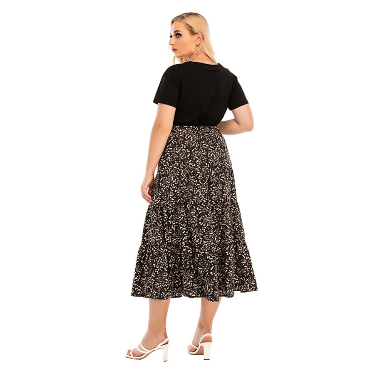 Women Plus Size Elastic Waist Floral Midi Skirt