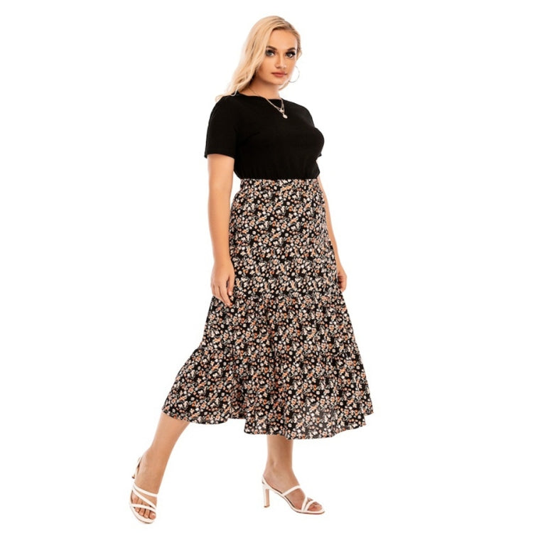 Women Plus Size Elastic Waist Floral Midi Skirt