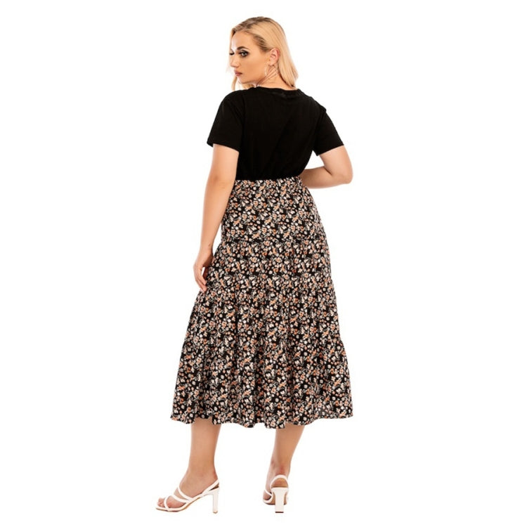 Women Plus Size Elastic Waist Floral Midi Skirt