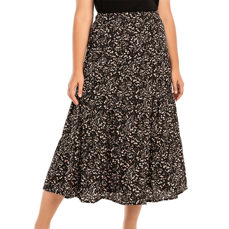 Women Plus Size Elastic Waist Floral Midi Skirt