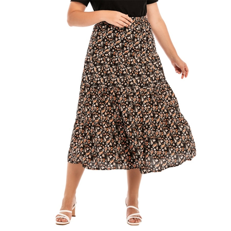 Women Plus Size Elastic Waist Floral Midi Skirt