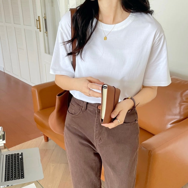 Summer Polyester Loose Round Neck Short Sleeve T-Shirt For Ladies