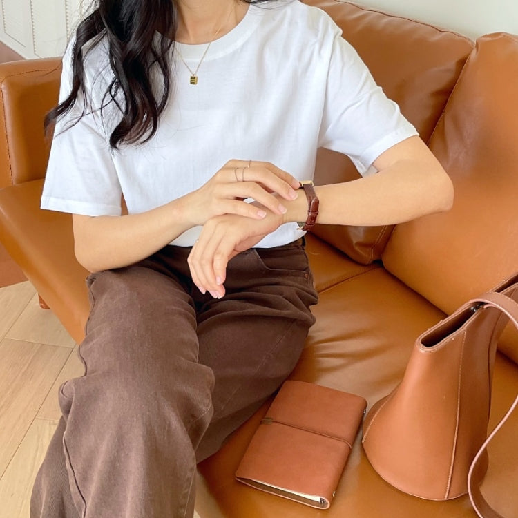Summer Polyester Loose Round Neck Short Sleeve T-Shirt For Ladies