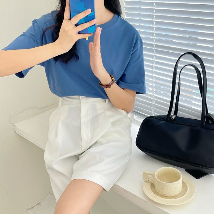 Summer Polyester Loose Round Neck Short Sleeve T-Shirt For Ladies