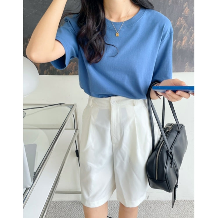 Summer Polyester Loose Round Neck Short Sleeve T-Shirt For Ladies