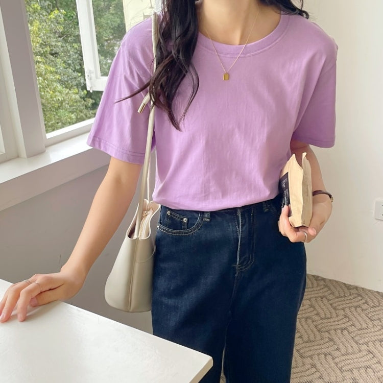 Summer Polyester Loose Round Neck Short Sleeve T-Shirt For Ladies