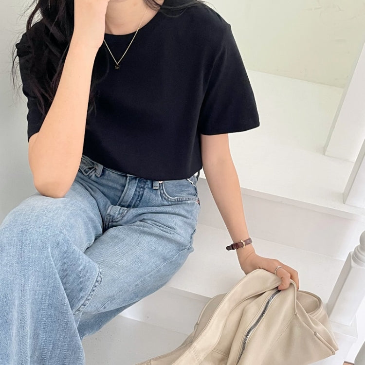 Summer Polyester Loose Round Neck Short Sleeve T-Shirt For Ladies