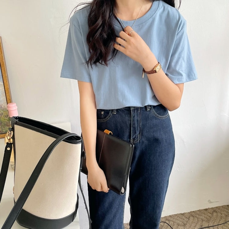 Summer Polyester Loose Round Neck Short Sleeve T-Shirt For Ladies