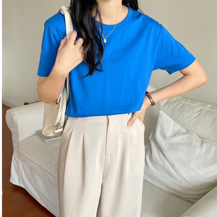 Summer Polyester Loose Round Neck Short Sleeve T-Shirt For Ladies