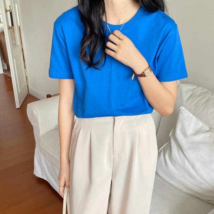 Summer Polyester Loose Round Neck Short Sleeve T-Shirt For Ladies