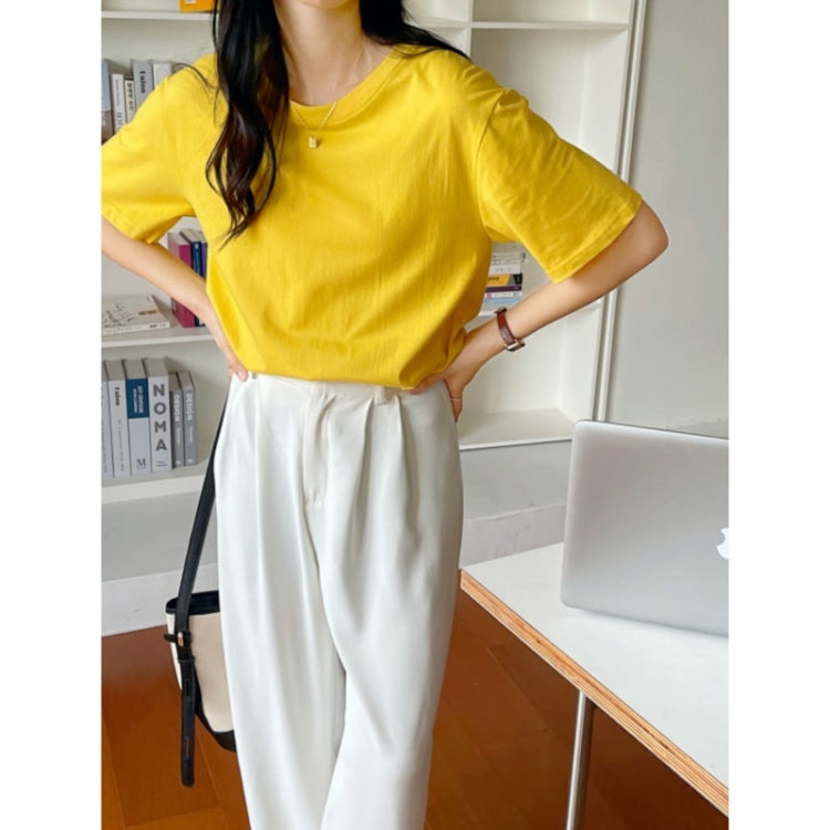 Summer Polyester Loose Round Neck Short Sleeve T-Shirt For Ladies