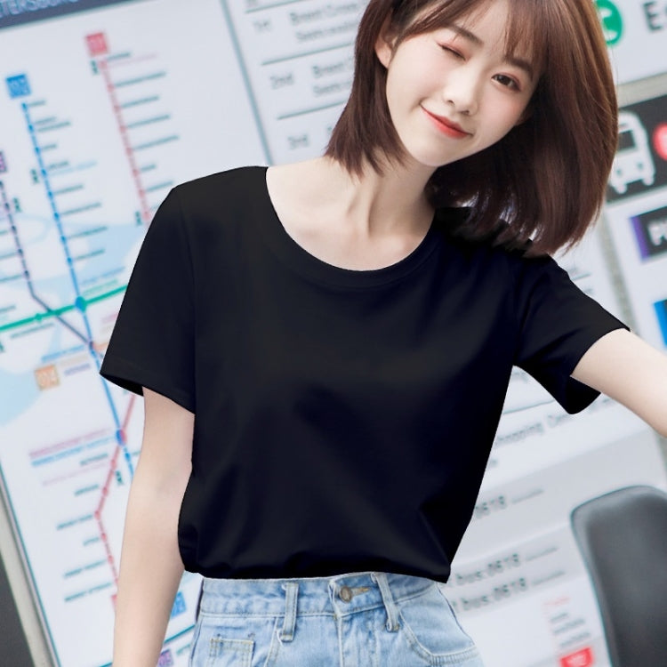 Summer Combed Cotton Mid-length Loose Round Neck Short Sleeve T-Shirt for Ladies