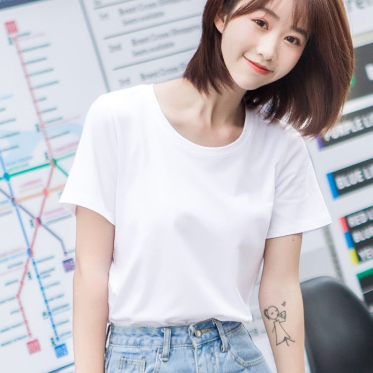 Summer Combed Cotton Mid-length Loose Round Neck Short Sleeve T-Shirt for Ladies