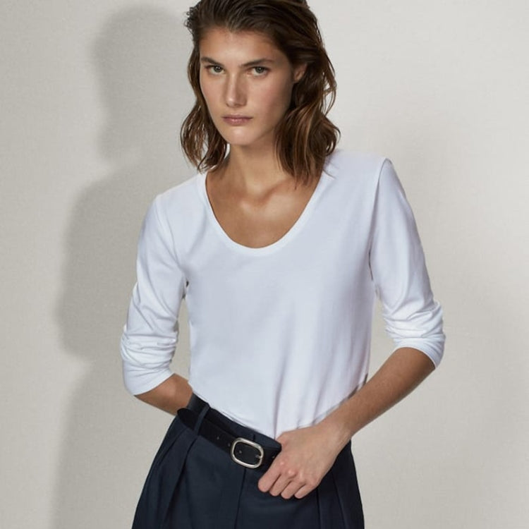 Spring Autumn Solid Color Round Neck Long Sleeve T-Shirt for Ladies