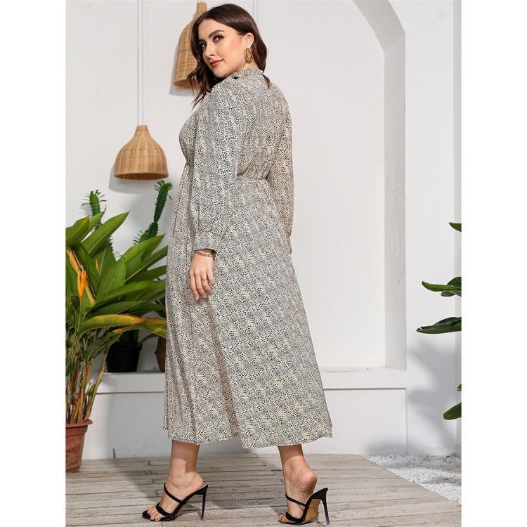 Women Plus Size Long Sleeve High Waist Flower Dress