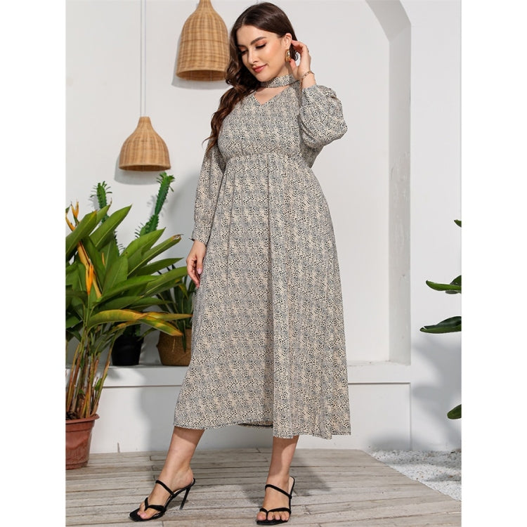 Women Plus Size Long Sleeve High Waist Flower Dress