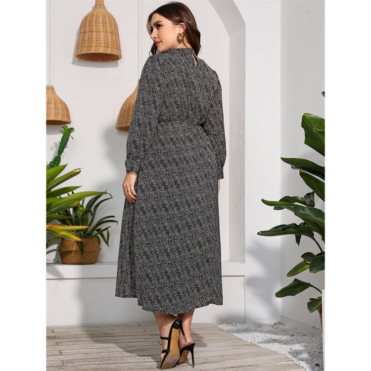 Women Plus Size Long Sleeve High Waist Flower Dress