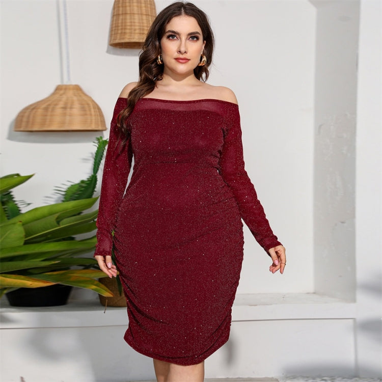 Plus Size Off Shoulder Long Sleeve Sexy Sheath Dress