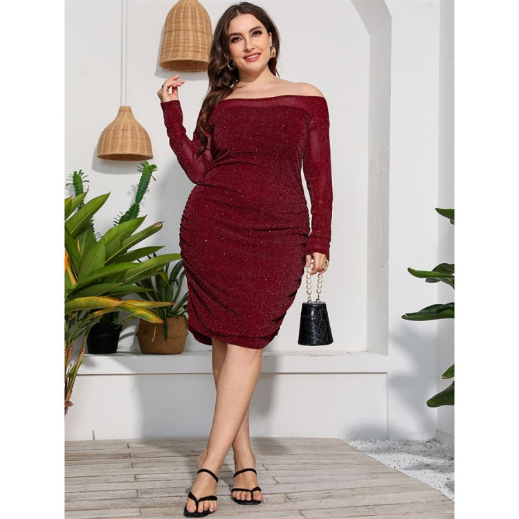Plus Size Off Shoulder Long Sleeve Sexy Sheath Dress