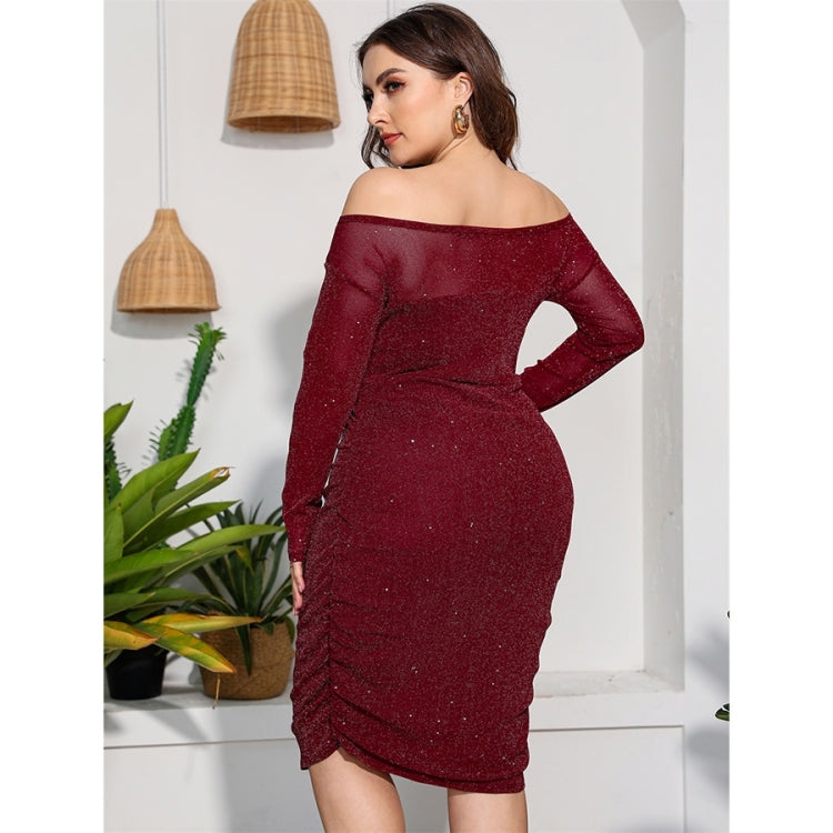 Plus Size Off Shoulder Long Sleeve Sexy Sheath Dress
