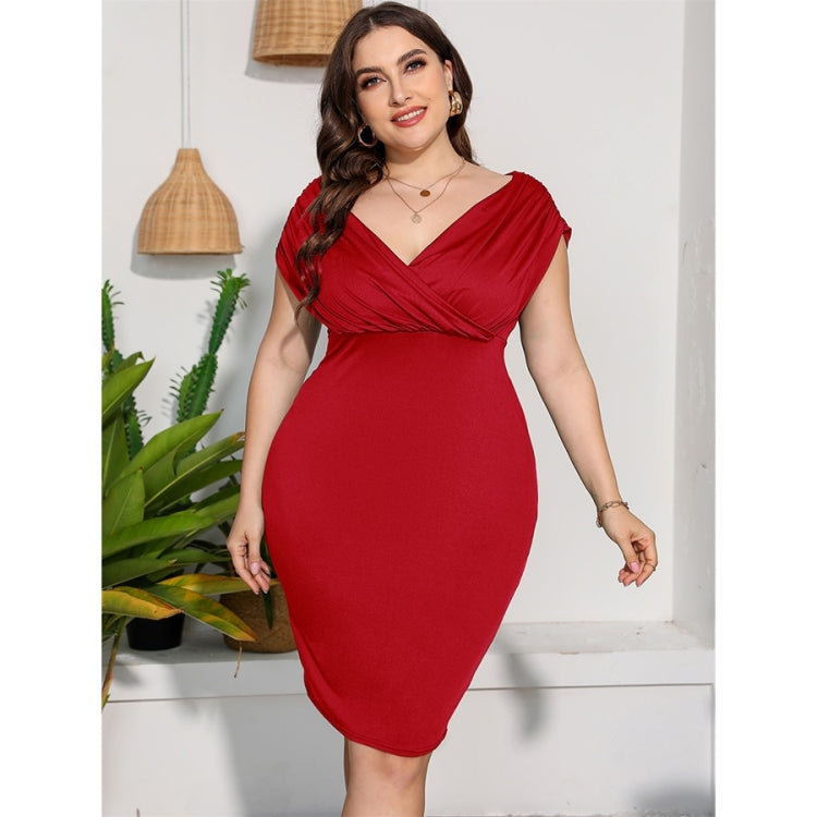 Plus Size Off Shoulder Fitted Waist Sexy Sheath Dress