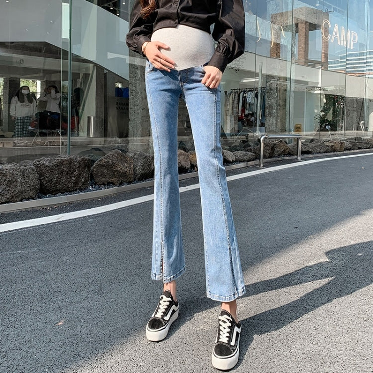 Spring Belly Support Denim Flared Pants for Pregnant Women