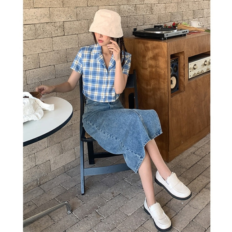 Spring High-waisted A-line Split Denim Midi Skirt