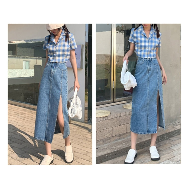 Spring High-waisted A-line Split Denim Midi Skirt