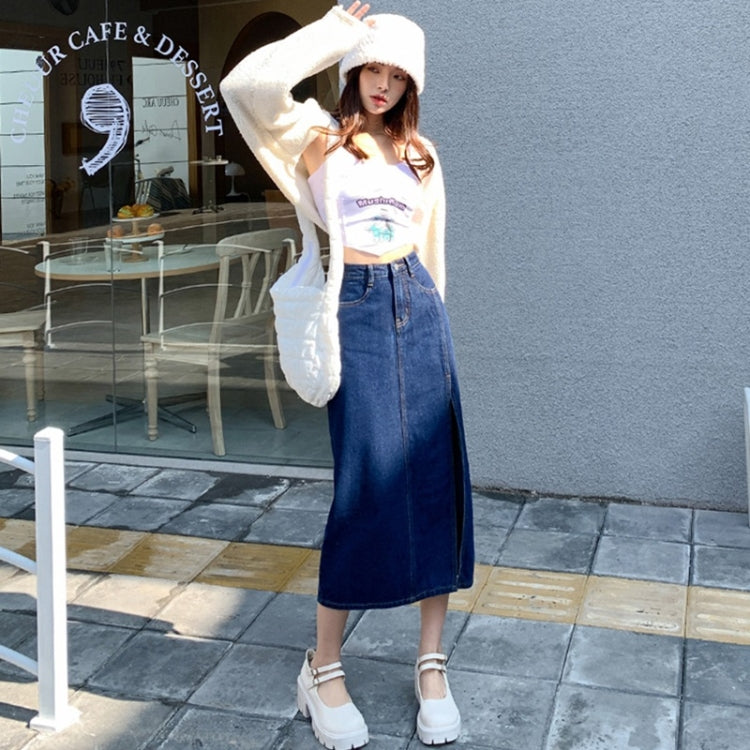 Spring High-waisted A-line Split Denim Midi Skirt