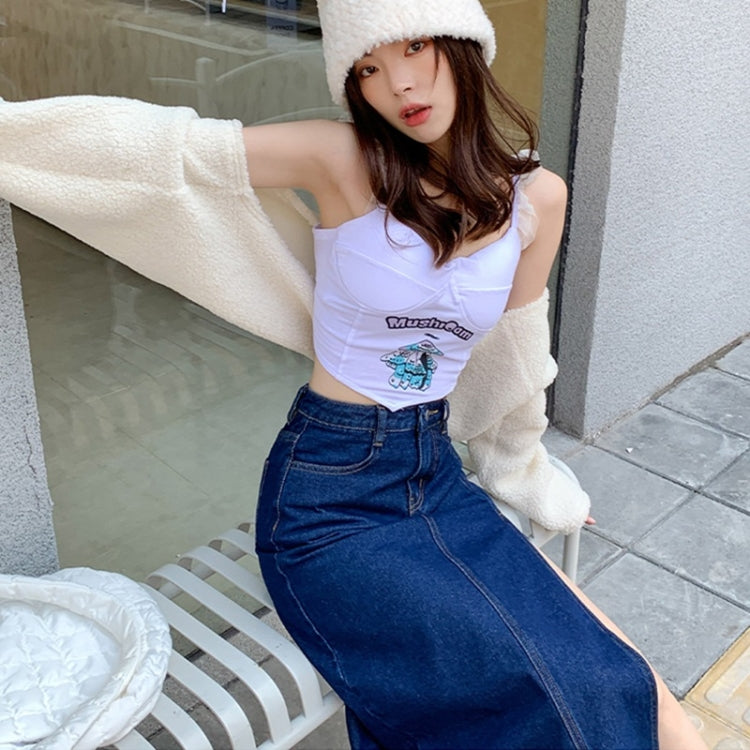 Spring High-waisted A-line Split Denim Midi Skirt