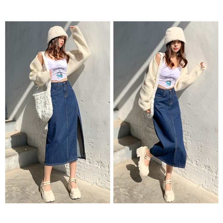 Spring High-waisted A-line Split Denim Midi Skirt