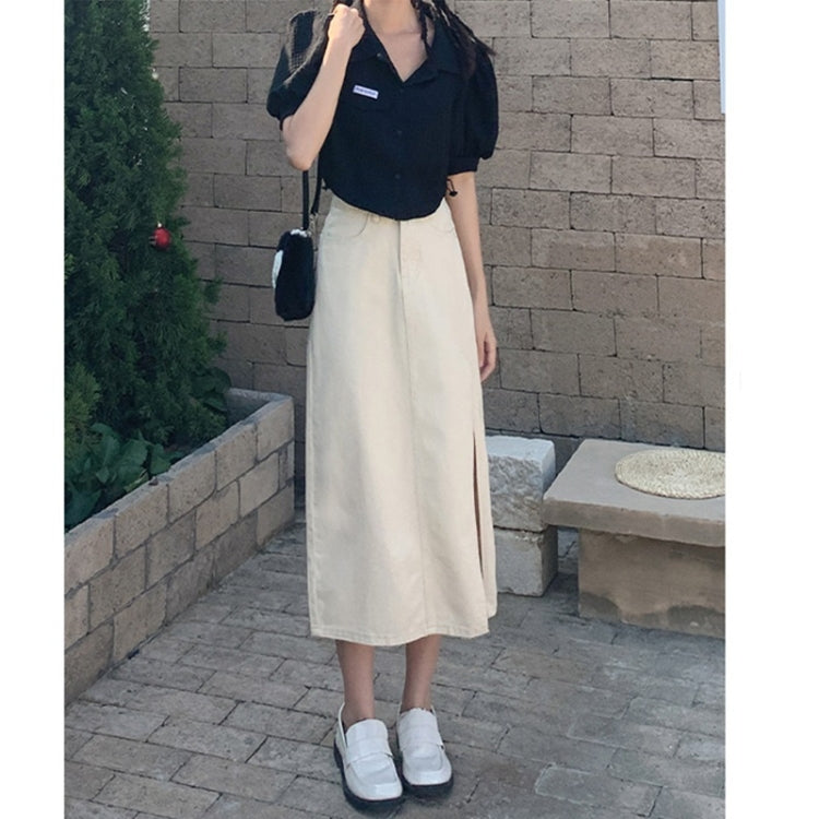 Spring High-waisted A-line Split Denim Midi Skirt