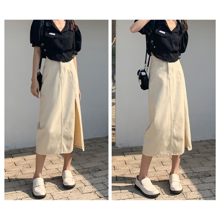 Spring High-waisted A-line Split Denim Midi Skirt